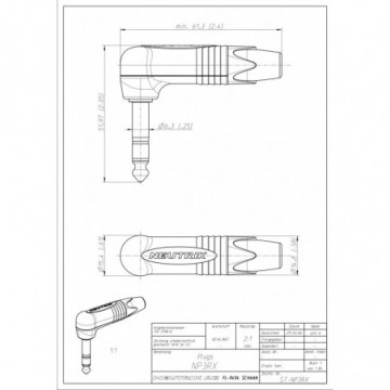 Y Splitter ¼ stereo right angle Jack to 2x 3-pin XLR Female